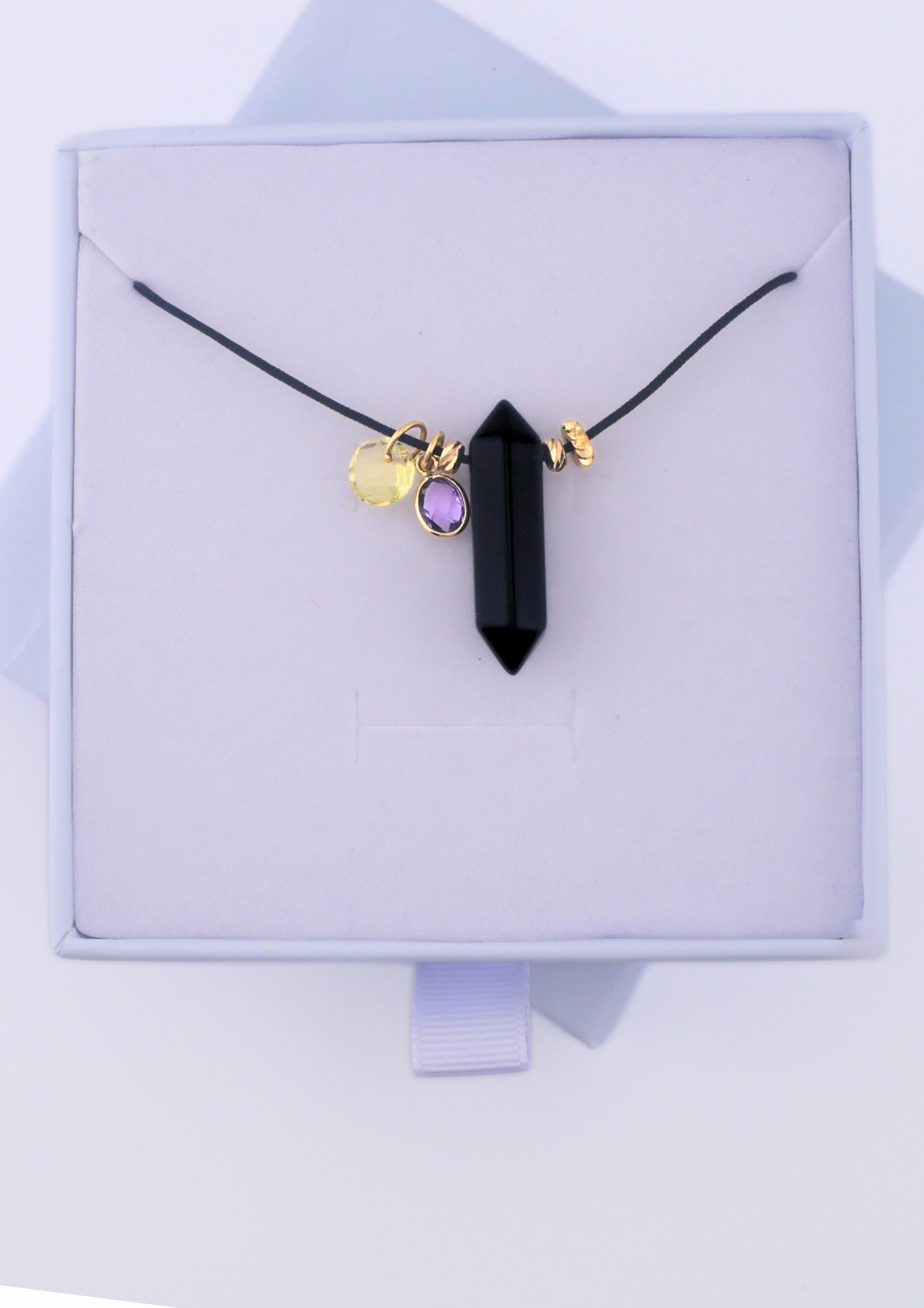 Collier pointe d’aura grande en obsidienne noire, pendentif protecteur